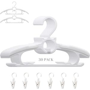 Baby Nursery Closet Hangers, Ultra Thin Non-Slip and Extendable Laundry Infant Pant Hanger for Newborn Clothes 30pcs11-14 Adjustable Children Coat Hanger for Girl Boy Toddler Kids Child (White)
