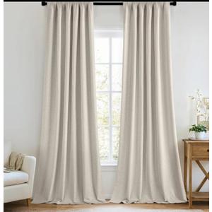 MIULEE  Curtains 96 Inch Long 2 Panels Set for Bedroom, Thick Luxury Faux Linen Black Out Curtain Room Darkening Back Tab Pleat Window Textured Drapes with Hooks for Living Room, Beige