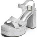 DREAM PAIRS Women's Platform Chunky Heels Square Open Toe Ankle Strap High Heeled Sandals Y2K Shoes for Party Brunch 7