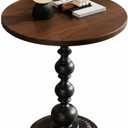 Vintage Round Side Table, Small Accent Table for Living Room Bedroom Balcony, French Style Pedestal End Table with Wood Look Tabletop, Easy Assembly, Brown and Black (15.8-inch)