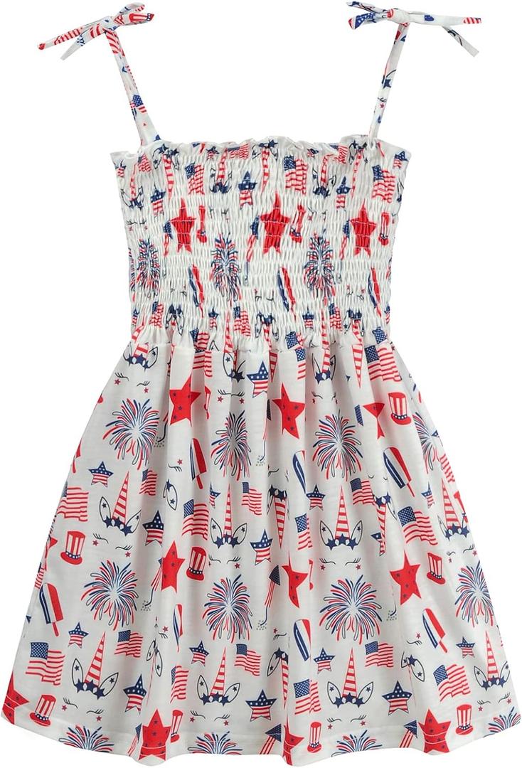 CM-Kid Girls July 4th Dress Red White Blue Star Toddler Patriotic Outfit American Flag Sundress 2-8 Years
