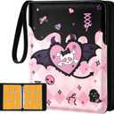 for 9 Pocket Trading Card Binder for 900 Cards - Cute Large Capacity Card Collection Album Folder with Zipper for Women Girls Teens Heart Skull Design for Sports, TCG, Game Cards