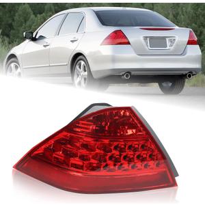Left Driver Side Tail Light Fit for 2006 2007 Honda Accord LX EX EXL Sedan 4-Door Rear Lamp Assembly Red Lens and Housing W/Bulb W/O Unit Module LH 33551SDAA32 HO2818130