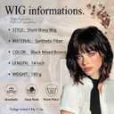 Black Wigs for Women Short Bob Wig with Bangs 14 Inch Black Mixed Brown Highlights Wigs Short Wavy Wigs Curly Shoulder Length Wigs Synthetic Hair Replacement Wigs for Holiday Daily Party Use