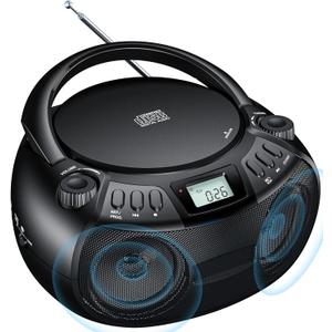 Gueray CD Player Boombox with Bluetooth Boombox AM/FM Radio USB Port Portable CD Player Stereo Sound Speaker MP3 Playback 3.5mm AUX Input Headphone Jack LCD Display CD-R CD-RW MP3WMA Playback
