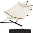 2-Person Hammock Suite with Collapsible Steel Frame  Backyard Oasis & Camping Essential (450lb Support, UV-Resistant + Storage Bag),White (Concave)
