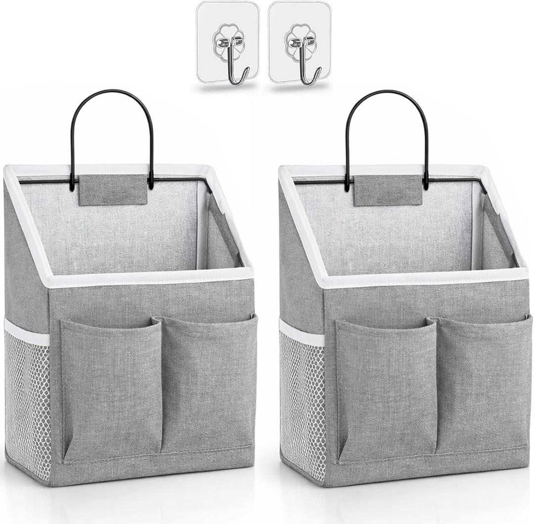 Kanrichu 2pcs Wall Hanging Storage Bag, Wall Hanging Baskets for Organizing as Over the Door Organizer, Wall File Organizer, Rv Storage and Organization. For Bedroom, Office, Camper (Gray-Upgraded)