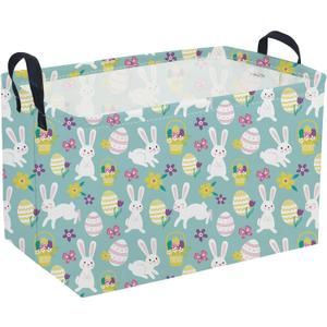 Sanjiaofeng Rectangular Easter Basket Eggs Storage Bins,Cute Storage Basket with Handles.Clothers,Books,Kid's Gifts Bins. (Bule eggs)