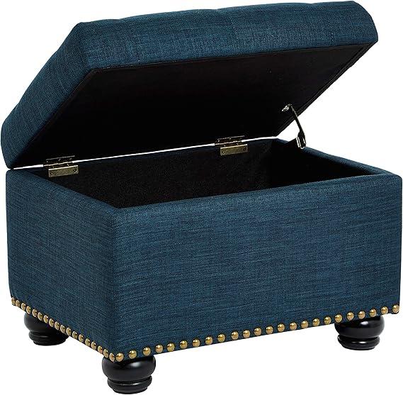 FIRST HILL FHW Storage Ottoman, Blue Linen