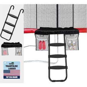 Eurmax USA Universal Trampoline Ladder,240 lbs Capacity,3 Wide Skid-Proof Steps&Shoe Storage Pocket,UV-Resistant Steel Stairs for Kids,Heavy Duty Universal Hook Fit,Trampoline Accessories for Children