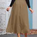 MAKABO Women's Maxi Pleated Skirt with Pockets, High Waisted A Line Long Skirts Button Down Business Casual Outfits (M)