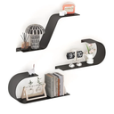 Black Floating Shelves Set of 3, Black Metal Decor, Unique Mounted Floating Shelf, Modern Long Wall Shelf, Large Wall Shelves for Bedroom, Bathroom, Living Room