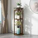 Classic Bamboo Multi-Level Orbicular Plant Stand Side Table for Ground Installation, Tan, 12"L x 12"W x 33.5"H