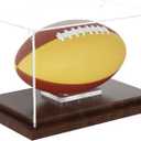 Football Display Case with Wood Base, Acrylic Football Case Display Clear Box with Removable Built-in Ball Holder for Autographed Footballs, Sports Collectibles, Memorabilia Displays