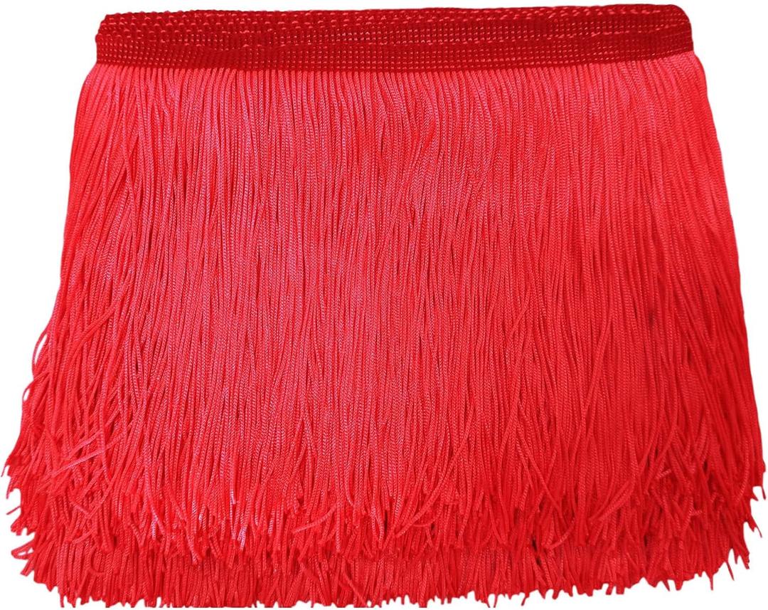 Lauthen.S 10 Yards of 6" Chainette Fringe Trim Tassel Sewing Trim for DIY Craft Latin Dress Lamp Shade Decoration Coral Red