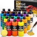 WUO 24 Colors Professional Acrylic Paint Set, 250ml/8.45oz, Large Bulk Rich Pigment Acrylic Paint, Non-Toxic Multi Surface Art Supplies for Artists Adults Beginners on Canvas Wood Fabric Rock Crafts