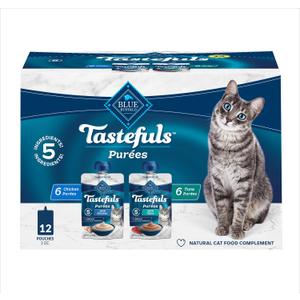 Blue Buffalo Tastefuls Pures Variety Pack, Natural Cat Food Complement, Resealable Twist Cap Pouches, Chicken and Tuna, 3-oz (12 Count, 6 of Each Flavor) (EXP 09/30/27)