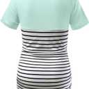 DEBELLY Maternity Shirt Long & Short Sleeve Tunic Color Block Crew Neck Striped Pregnancy Casual Tops with Crochet Pocket (S)