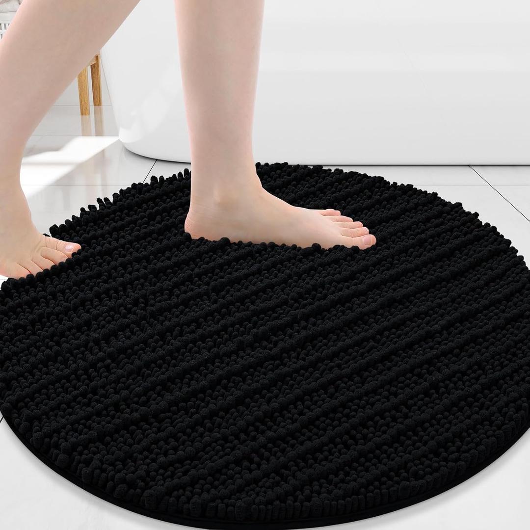 Arotive Round Bathroom Rugs 24x24, Extra Soft Thick Absorbent Shaggy Chenille Bath Rugs, Non-Slip Machine Wash Dry, Bath Mats for Bathroom Floor, Tub and Shower, Home Decor Accessories, Black