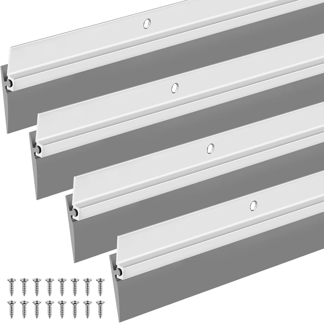 FoldTier 4 Pcs All-Season Door Sweep for Bottom of Exterior and Interior Door, 1-3/8 x 36 Inch, Aluminum Alloy and Rubber, Ideal for Residential and Commercial Use