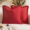 MIULEE Throw Pillow Covers Boho Farmhouse 20x20 Christmas Set of 2 Decorative Christmas Red Couch with Fringe Chic Cotton Pillowcases Home Decor Accents for Cushion Soft Bed Living Room