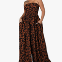 Ophestin Women's Strapless Tube Wide Leg Jumpsuits Smocked Women Jumpsuits Dressy Casual Flowy One Piece Jumpsuits Rompers, SIZE XL