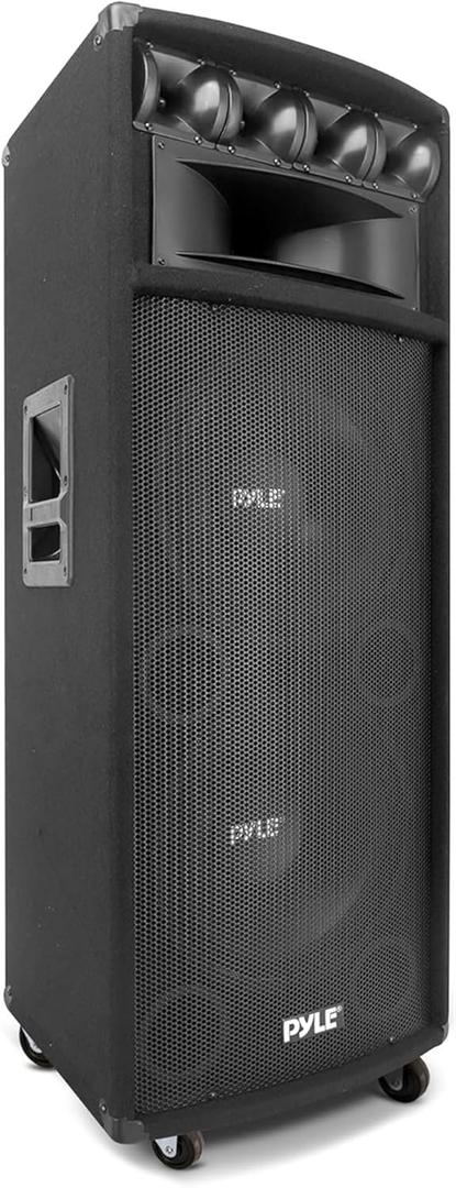 Pyle Portable Cabinet PA Speaker System - 1600 Watt Outdoor Stereo Sound Speakers w/ Dual 12" Woofers, 3.4" Piezo Tweeters, 5"x12" Super Horn Midrange, Crossover Network