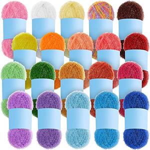 Amylove 20 Skeins Scrubby Yarn for Dishcloths Assorted Colors for Crocheting Polyester Scrubby Assortment Pastel Yarn for Knitting Dishwashing Dishcloths Craft Project (Candy Color)