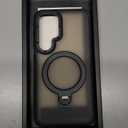 360Spin Magnetic Stand with Silicone Strap for Samsung Galaxy S23 Case [Fit for MagSafe], Mil-Grade Shockproof Translucent Slim Phone Case with Kickstand&Ring Holder for S23 (Black)