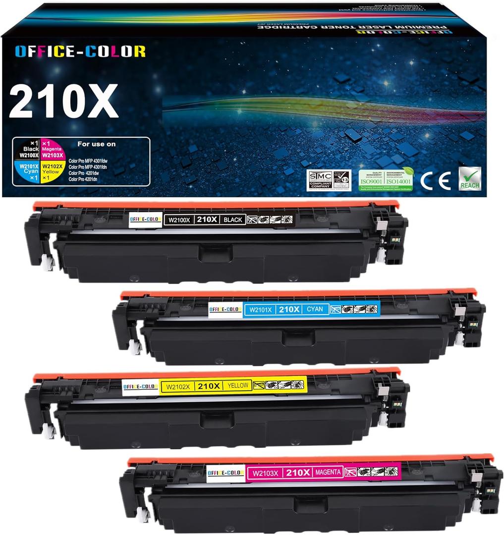 210X High-Yield Toner Cartridges Replacement for 210X 210 A Works with Color MFP 4301fdw 4301fdn Pro 4201dw 4201dn Printer Ink (Black Cyan Yellow Magenta 4 Pack)
