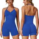 ABOCIW Workout Sets for Women 2 Piece Seamless Impact Longline Strappy Top Scrunch Butt High Waist Biker Shorts Gym Set (Small, Enchanted Blue)