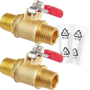 2PCS 1/4 Brass Ball Valve Shut Off Switch, 1/4 NPT Male x 1/4 NPT Male NPT Thread Pipe Fitting Air Compressor (Male 1/4 NPT - Male 1/4 NPT)