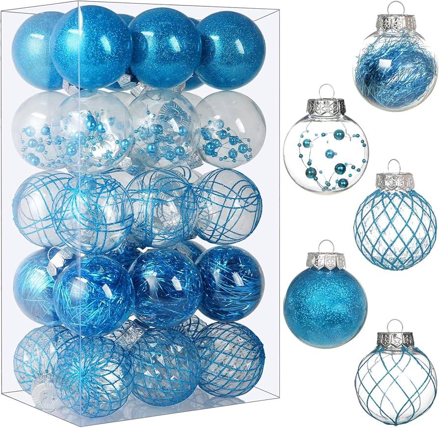 Clear Plastic Christmas Ball Ornaments, 30ct 2.36 Inch Blue Balls for Tree Decoration - Shatterproof for Holiday Wedding Party Gifts (60mm/2.36inch)