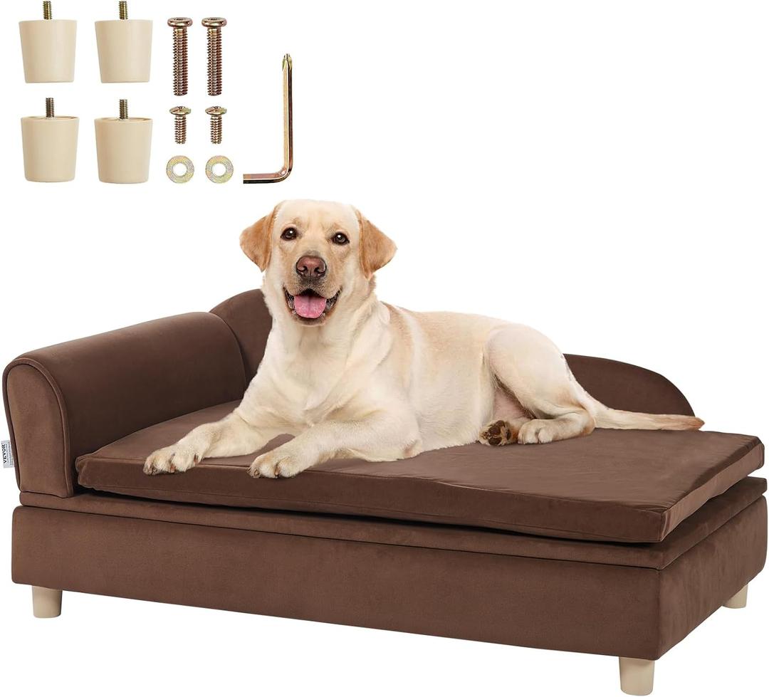 VEVOR Large Dog Couch Sofa Bed for Small Dogs and Cats, Soft Velvety Pet Sofa Bed, 60 lbs Loading Cat Sofa, Dark Brown (39.7"L x 23"W x 16.3"Th)
