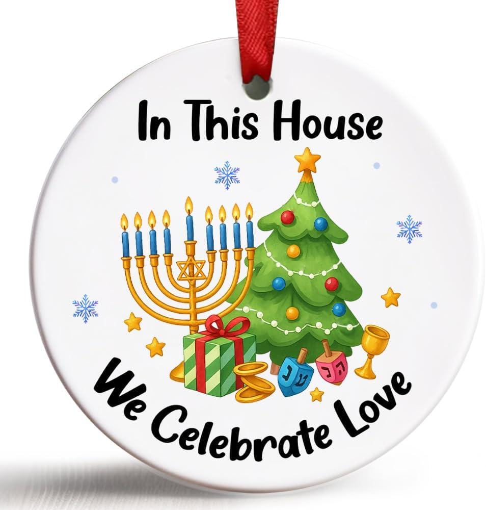 2 x Christmas Ornaments 2025 - Hanukkah Gifts, Hanukkah Ornaments for Tree, in This House We Celebrate Love Ornament, Jewish Ornaments, Chanukkah Christmas Ornament - Jewish for Women, Men, Adults