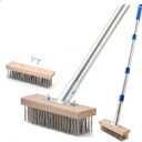 Stainless Steel Wire Scrub Brush with 63" Long Handle, 2PCS 8" Brush Heads, Heavy Duty Large Wire Brush, Stiff Metal Bristle Floor Scrubber, Patio Floor Cleaning, Wire Broom for Concrete, Deck, Moss