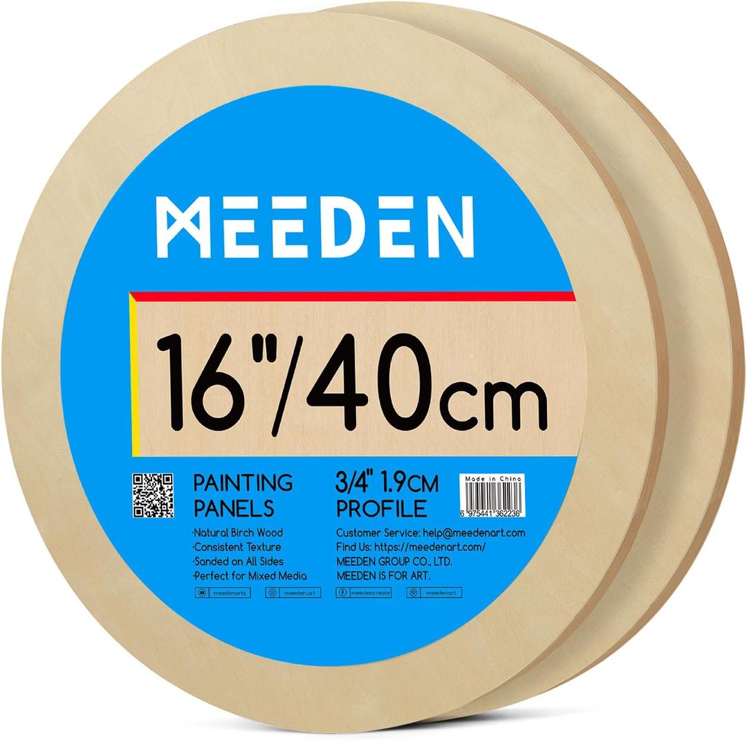 MEEDEN Round Wood Canvas Panels: 16" Dia Wooden Canvas Panel Pack of 2 | 3/4" Deep Wooden Panel Board, Blank Cradled Wood Art Board for Crafts, Painting - Round