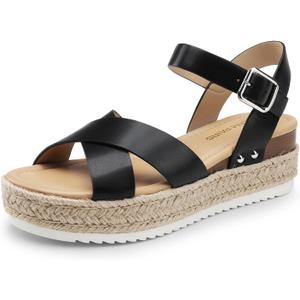 DREAM PAIRS Women's Stylish Platform Espadrille Wedge Sandals Round Toe Summer Causal Shoes Crisscross Band Adjustable Ankle Strap Buckle (8, Black)
