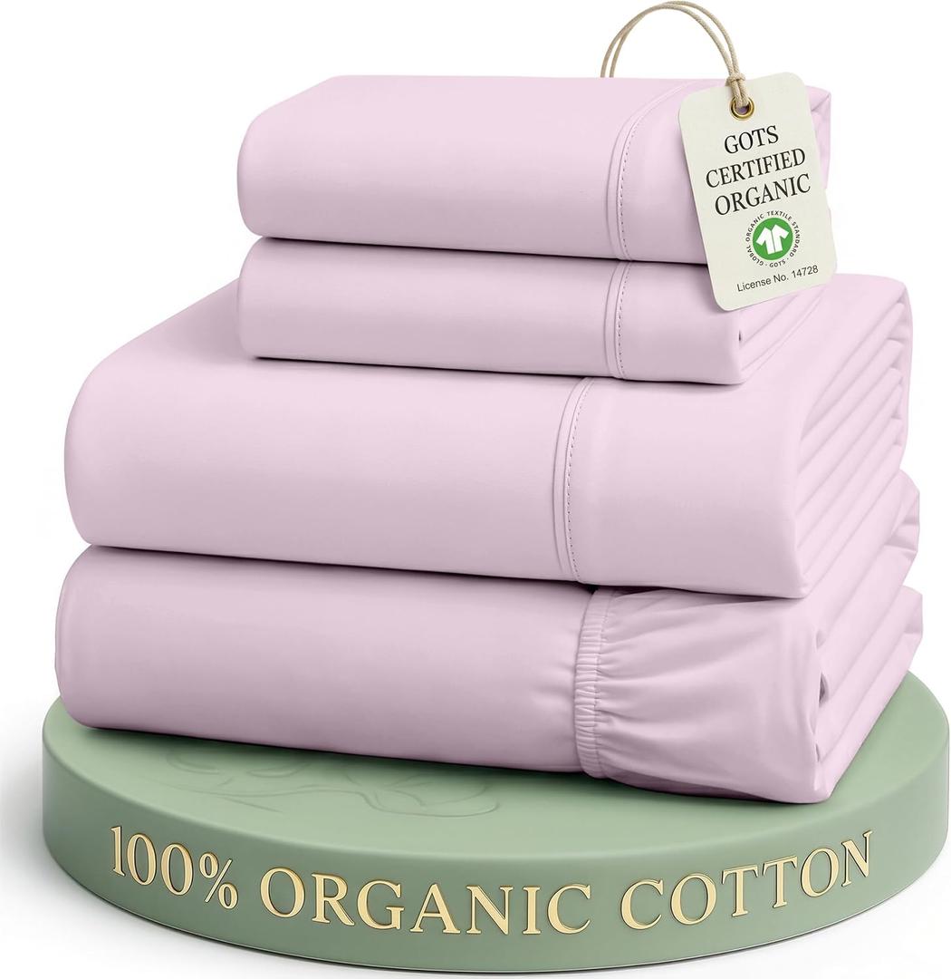 LANE LINEN 100% Organi Cotton Eco Friendly Bed Sheets Full Size, Fully Elasticized Naturally Cooling Soft & Comfy, Machine Washable Temperature Regulating Full Sheet Deep Pocket Bedding- Orchid Petal