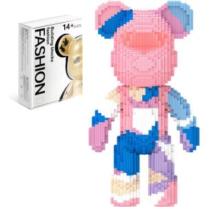 Bear Building Blocks (4500PCS) | 700% Bear Display Model | Micro 3D Animal Building Blocks | Fluorescence Design for Adults & Kids | Idea for Home & Office Decor |3D Instruction (Color Ice Cream)