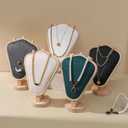 Natural Body Wood Necklace Display Stand with White Leather Soft Mat Necklace Holder Organizer Desktop Stand for Home Store Dresser-3.3"x5.8"x8.4"