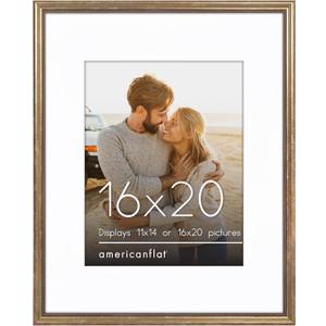 Americanflat Vintage Frames - 16x20 Picture Frame with Beaded Accents and Polished Plexiglass - Use as 11x14 Frame or Display 16x20 Photos Without Mat - Heirloom Collection - Wall Display - Gold