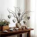 8.2 ft Valentine's Day Vintage Silver Heart Garland Hanging Ornaments Banner Farmhouse Rustic Love Heart Wall Hanging Art Home Decorations for Couples Bride Shower Wedding Anniversary