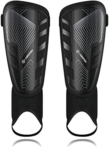 Upgraded Soccer Shin Guards for Kids Youth Adults, CE Certified AirsFish Shin Guard Sleeves Protection Gear for Boys Girls Soccer Games EVA Cushion Reduce Shocks and Injuries L