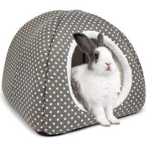 Rabbit Hideout Large Bunny Bed Washable Rabbit House and Hideout Fleece Guinea Pig Hiding Hut for Indoor Bunnies Small Animal Hideaway (Grey)