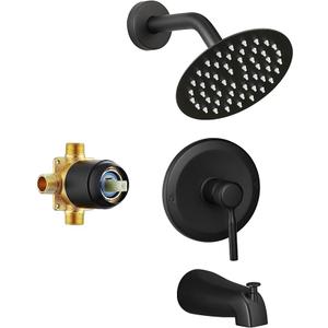 Tub Shower Faucet Set Valve Included with 6-Inch Rain Shower Head and Tub Spout Single-Handle Tub and Shower Trim Kit Matte Black