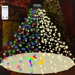 9.2ft x 16 Lines Multicolor to Warm Color Changing Christmas Tree Lights with Ring, 480 LEDs Xmas Strings Light w/Remote,11 Light Modes, Timer & Memory Function for 59.2ft Christmas Tree Decorations