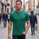YTWS Plain Green Undershirt, Men's T Shirt, Crew Neck Short Sleeve Shirts (Green, L)