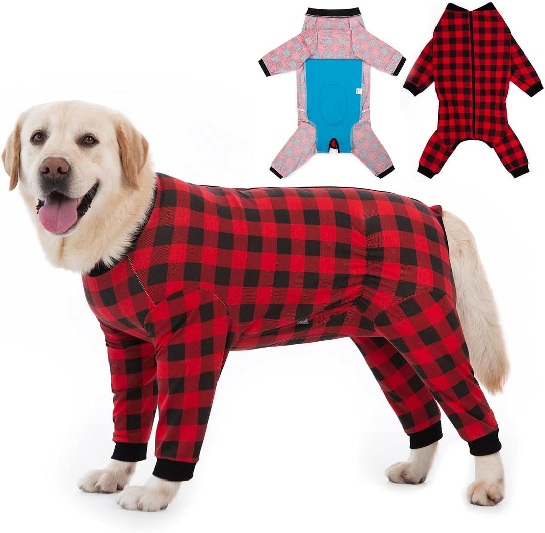 Dog Recovery Suit Full-Zipper After Post-Surgery Large Medium Dogs, Dog Bodysuit for Prevent Licking& Chewing Wounds Onesies Cone Alternative (Red, 6X-Large)
