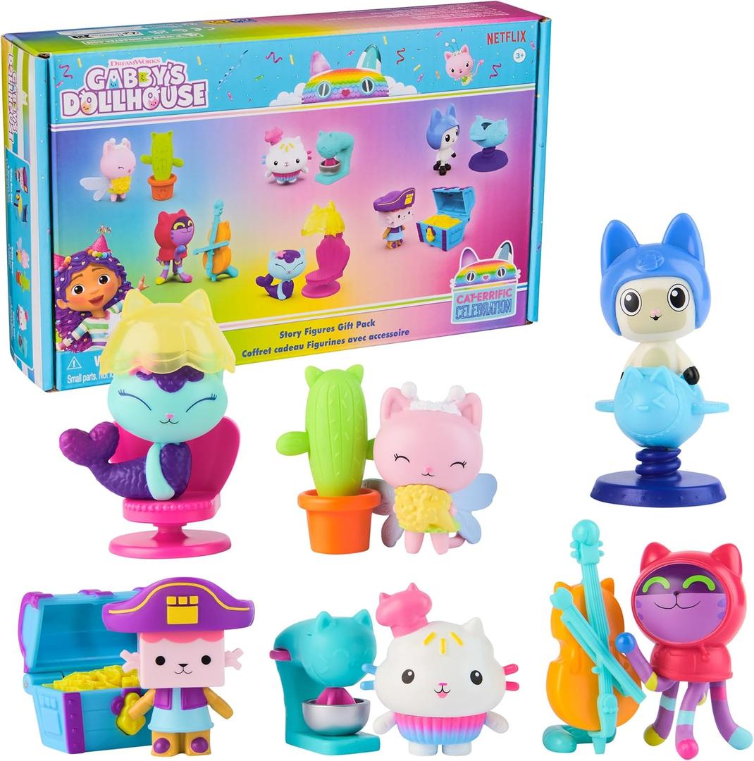 Gabbys Dollhouse, 12-Piece Story Figures Gift Pack, with 6 Toy Figures & 6 Dollhouse Accessories Set, Kids Toys for Girls & Boys Ages 3+